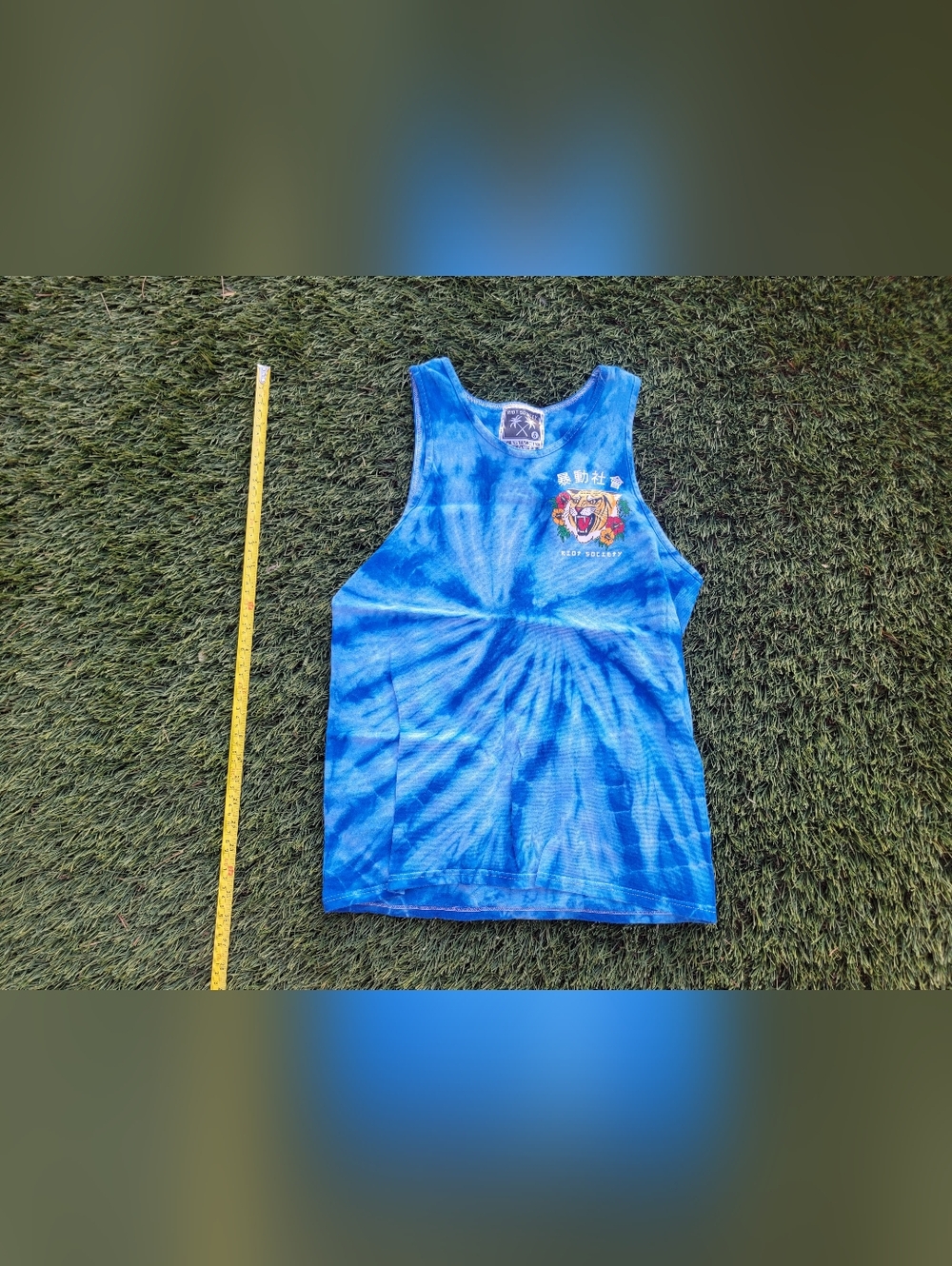 Riot Society Blue Tie-Dye Tank with Tiger Patch